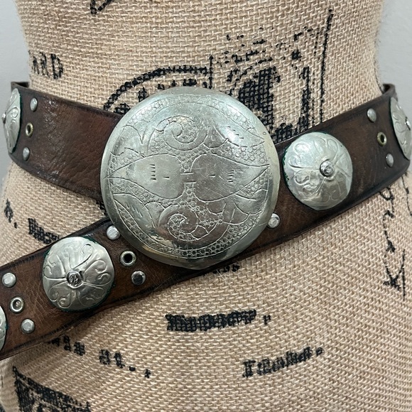 Vintage Brown Concho Adjustable Long Leather Belt Made in Morocco 37” - Picture 2 of 8